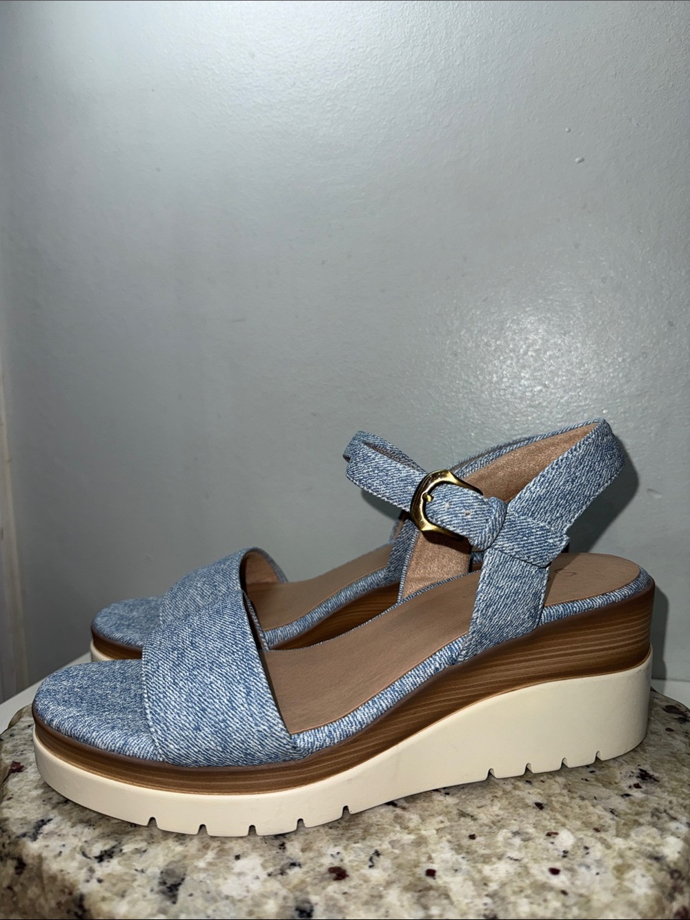 SOUL Naturalizer Graciela Wedge Heel Sandal Light Blue Denim Platform Sz 9 - Picture 6 of 14